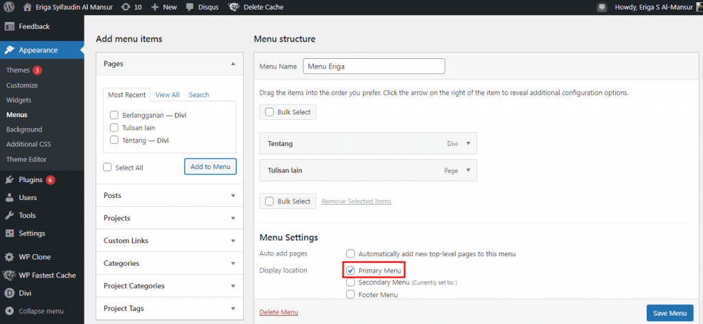 Membuat Menu di WordPress