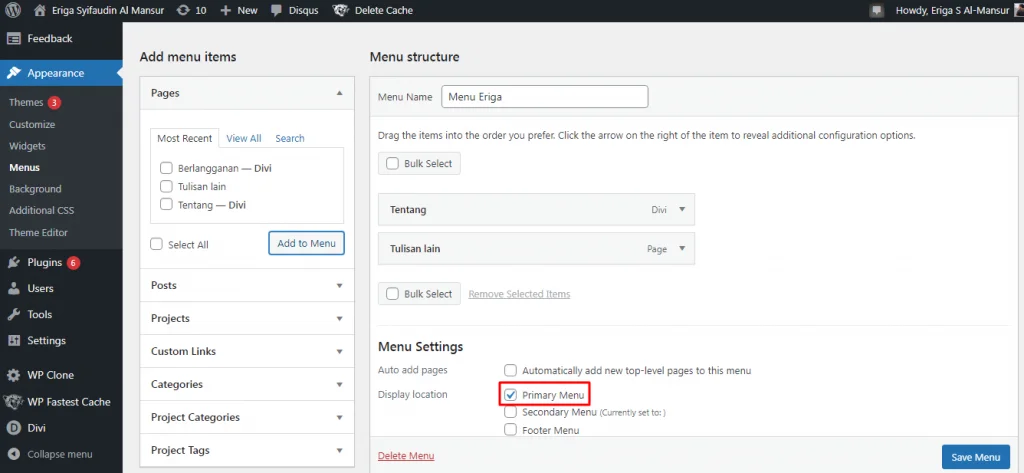 Membuat Menu di WordPress