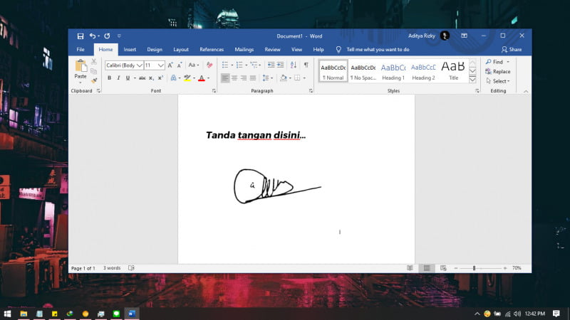 tanda tangan di word