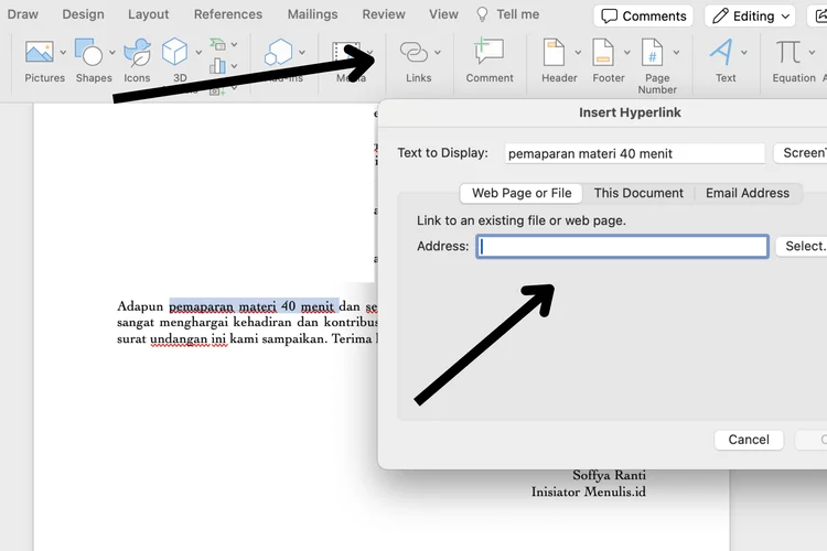 Menambahkan hyperlink di Word