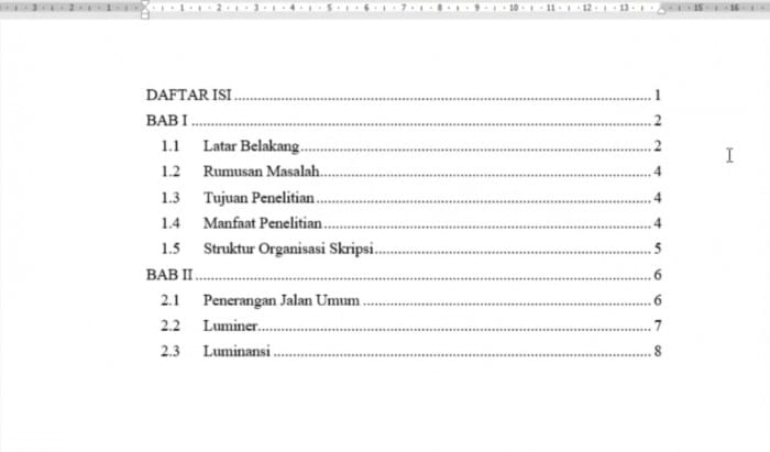 daftar isi otomatis