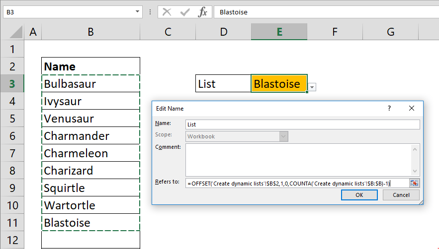 drop down list