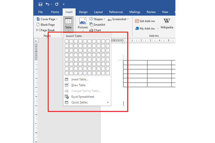 membuat tabel di Microsoft Word